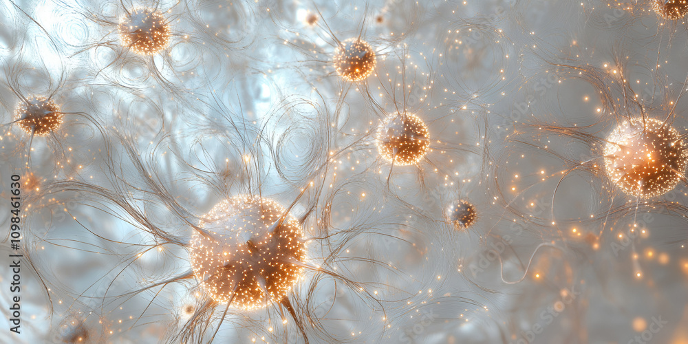 Poster microscopic network: a mesmerizing abstract visualization of interconnected neurons, their intricate