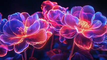 Obraz premium Glowing flowers in dark background