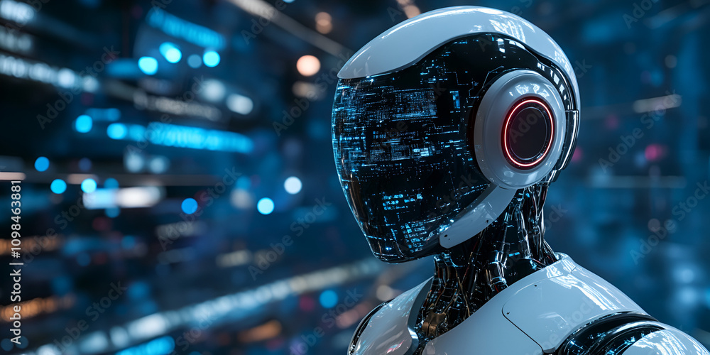 Aufkleber the future is now: a close-up of an advanced humanoid robot, its intricate circuitry visible through