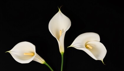 Three calla lilies on black background