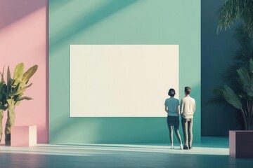Obraz premium Visual presentation mockup with blank screen for ad preview, advertising layout, bold visuals