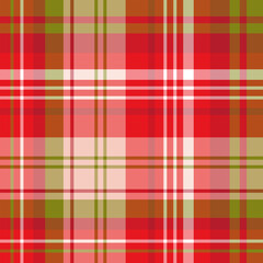 Seamless pattern in cozy christmas red and warm green colors for plaid, fabric, textile, clothes, tablecloth and other things. Vector image.