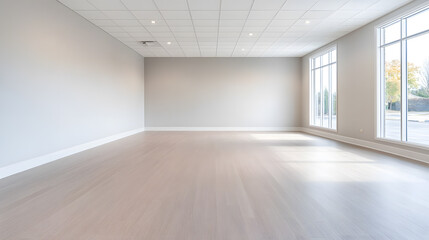 Obraz premium Empty Room with Light Gray Walls and a White Ceiling – Minimalistic and Spacious Interior Ready for Personalisation