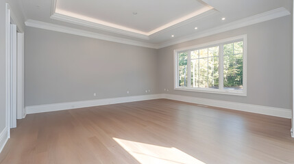 Empty Room with Light Gray Walls and a White Ceiling &ndash; Minimalistic and Spacious Interior Ready for Personalisation