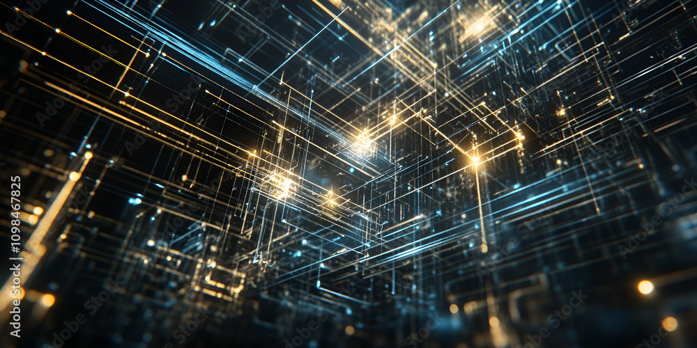 Poster digital network: a mesmerizing abstract visualization of a complex network, with glowing lines and n