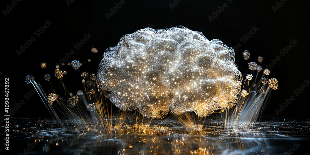 Poster neural network brain: a mesmerizing 3d rendering of a glowing neural network, symbolizing the intric