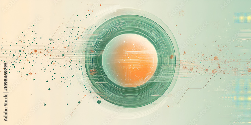 Poster abstract data sphere: a mesmerizing abstract image depicting a glowing orange sphere encased within 