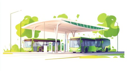 A conceptual illustration of a green transportation hub with electric vehicles and bicycle lanes, symbolizing sustainable mobility and eco-friendly transit options, minimalist style