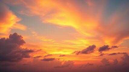 Fototapeta premium Vibrant colors of a beautiful sunset sky filled with soft clouds, heavenly, horizon