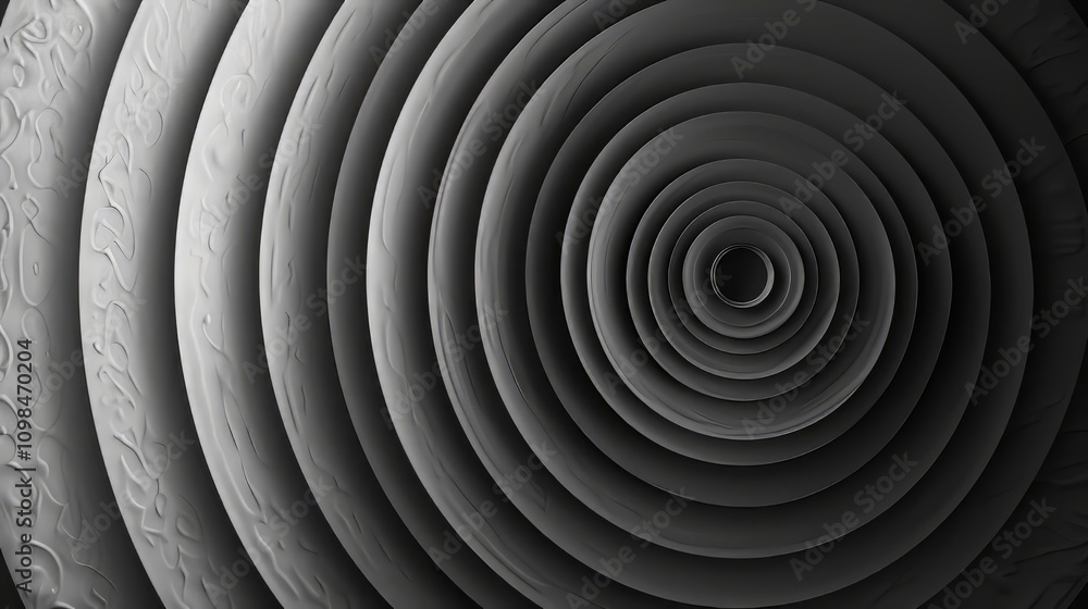 Poster a minimalist composition with concentric circles in shades of gray, creating a sense of harmony
