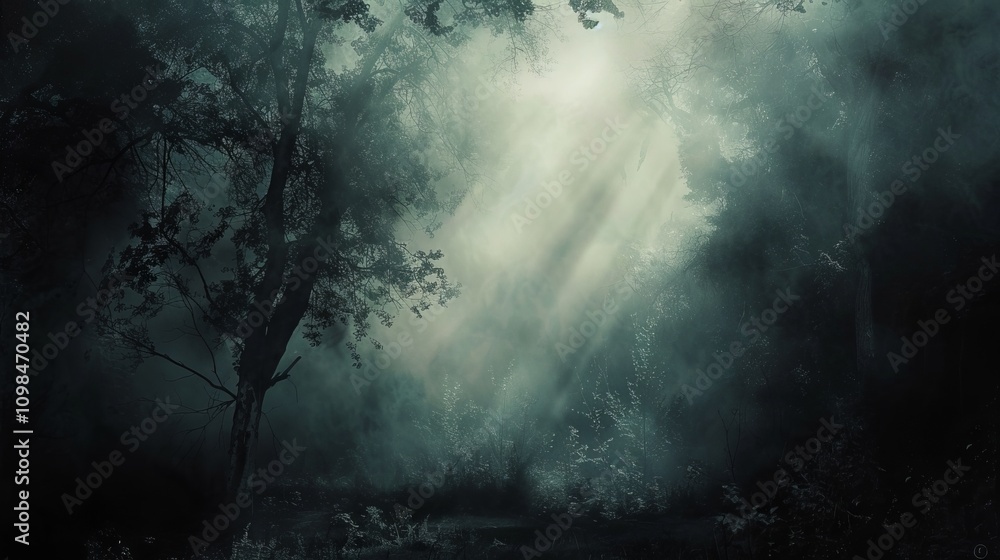 Poster brooding dark backdrop with subtle hints of light and shadow