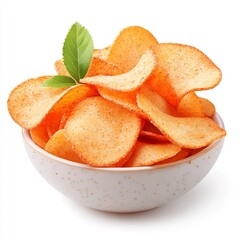 Macro Shot of Crispy Baked Apple Slices Isolated on White Background
