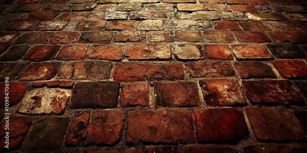 Aufkleber cobblestone path: a low-angle perspective captures the rustic charm of a cobblestone path bathed in 