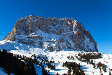 Winter mountain landscape, Dolomites, Italy, Unseco World Heritage, Sella Ronda, Alta Badia , Italy...