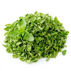 Fototapeta premium Macro Shot of Dried Basil Herb Pile on White Background