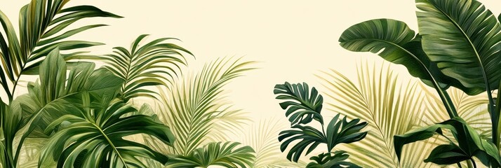 Naklejka premium Lush tropical foliage creating a vibrant and refreshing natural atmosphere.