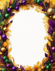 Mardi gras frame with flowers, frame with colorful masks, Mardi Gras colorful frame background, Mardi Gras border, Watercolor Mardi Gras flowers Frame.	