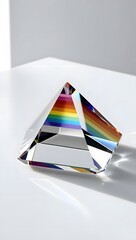 A delicate crystal prism reflecting rainbow light on a plain white surface, with expansive negative space around it   13