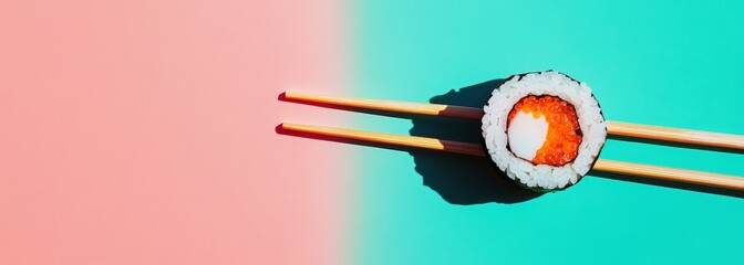 Sushi roll on color vivid background composition