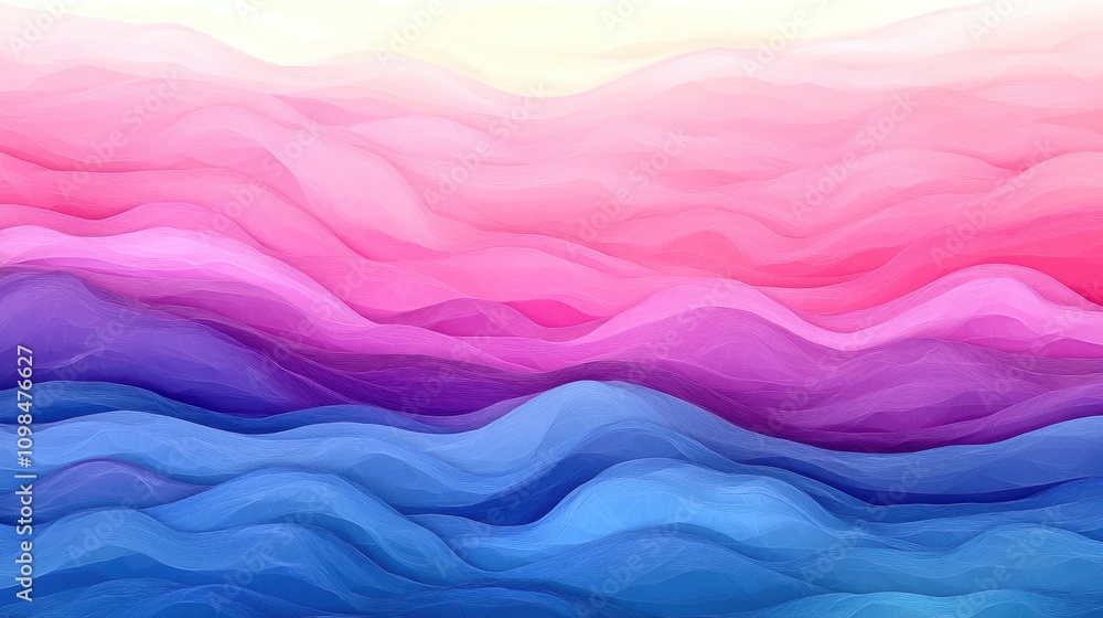 Wall mural abstract waves of pink and blue colors creating a serene and calming effect.