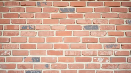 Obraz premium Rough, weathered red brick wall with rough mortar joints, construction, weathered