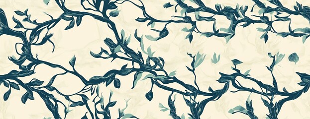 Seamless pattern with ethereal cream background with vine effect.