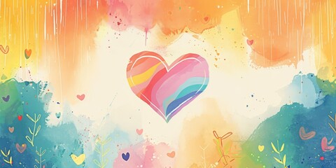 A colorful abstract heart with rainbow hues representing pride and love, set against a vibrant artistic background.