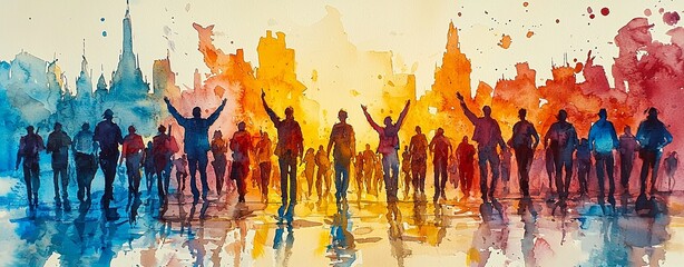 Obraz premium Watercolor Peaceful Protest Illustration