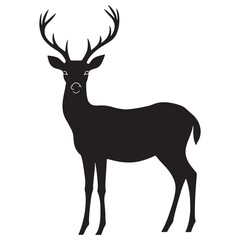 Obraz premium Deer Silhouette Vector Illustration, Minimalist Deer Silhouette Icon, Standing Deer Silhouette Vector Art, Deer Head Silhouette Logo Design, Running Deer Silhouette Design.