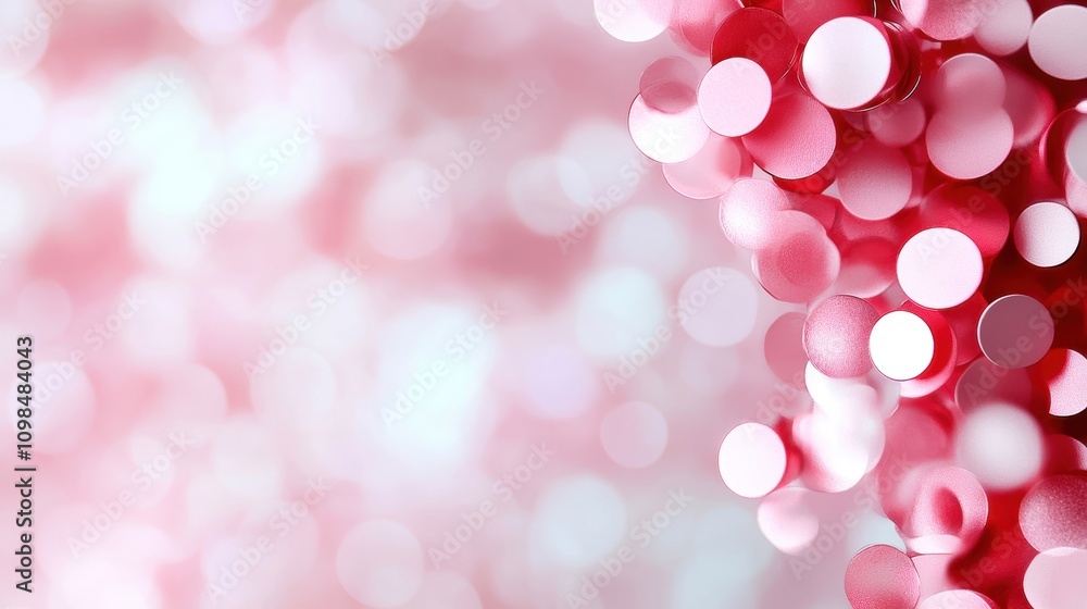 Wall mural abstract bokeh background with red and pink circular lights, soft and dreamy effect.