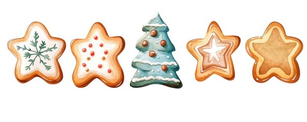 Colorful Christmas star-shaped cookies on white isolated background.