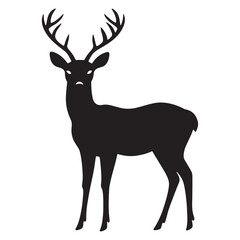 Obraz premium Deer Silhouette Vector Illustration, Minimalist Deer Silhouette Icon, Standing Deer Silhouette Vector Art, Deer Head Silhouette Logo Design, Running Deer Silhouette Design.