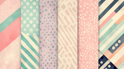 Fototapeta premium Macro retro pastel scrapbook paper with geometric patterns. Retro. Illustration