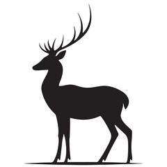 Obraz premium Deer Silhouette Vector Illustration, Minimalist Deer Silhouette Icon, Standing Deer Silhouette Vector Art, Deer Head Silhouette Logo Design, Running Deer Silhouette Design.