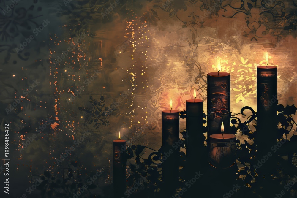 Poster warm candlelight illuminates intricate patterns, creating a mystical and enchanting atmosphere.
