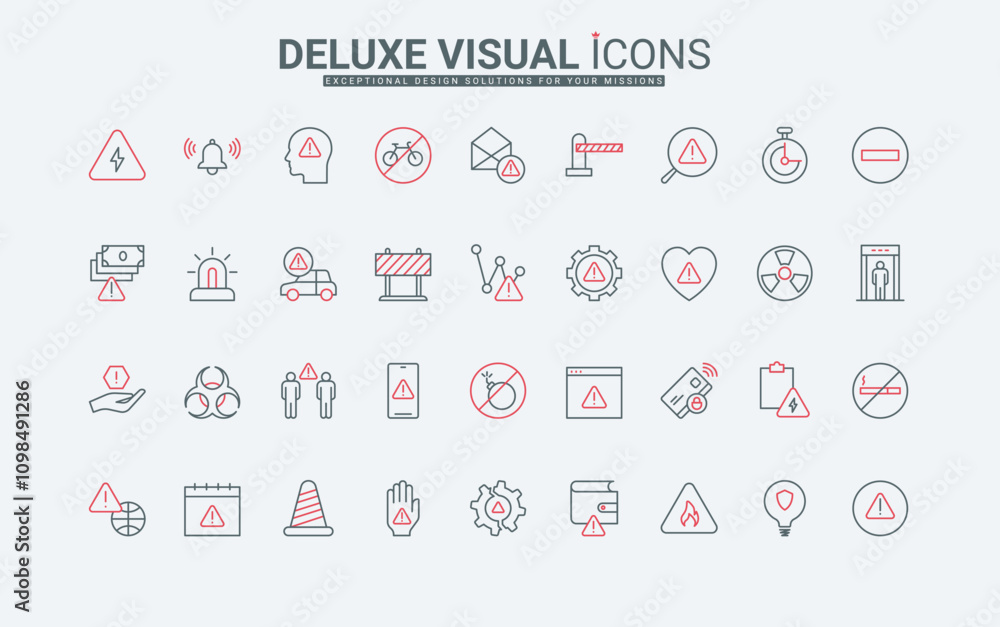 Poster warning and alert messages, notifications for danger caution and failure line icon set. exclamation 