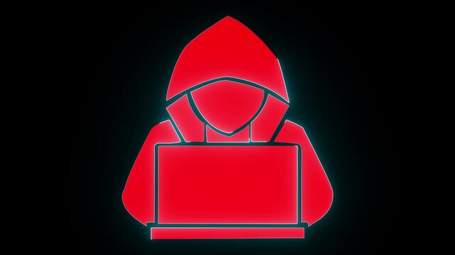 Neon detachable laptop icon cyan purple and orange color glowing animation black background