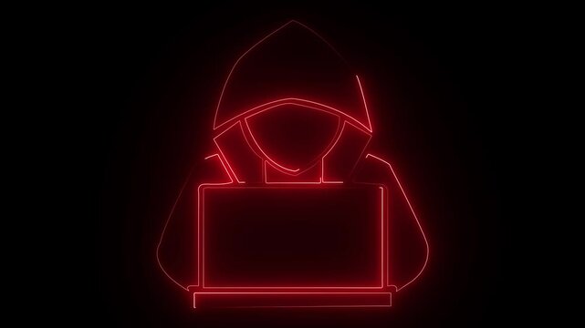 Neon detachable laptop icon cyan purple and orange color glowing animation black background