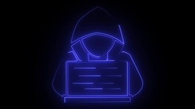Neon detachable laptop icon cyan purple and orange color glowing animation black background