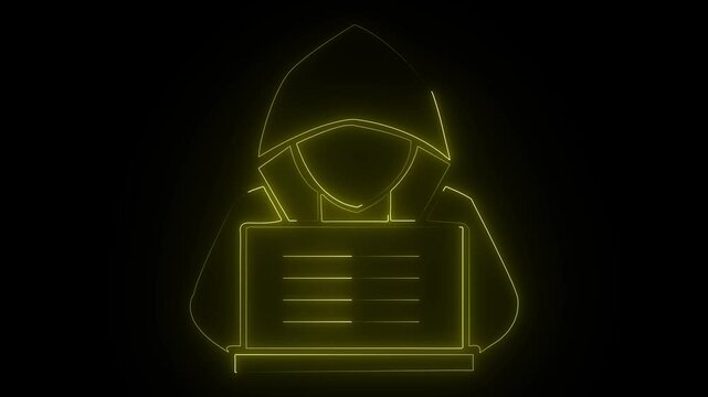 Neon detachable laptop icon cyan purple and orange color glowing animation black background