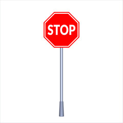 Image of stop sign with pole. Vector illustration for apps or web design. Traffic regulatory warning. A stop sign is a traffic sign for to notify drivers that they must come to a complete stop.