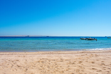 Beautiful Giftun Island near Hurghada, Egypt. Panoramic view of sandy beach and Red Sea.	
