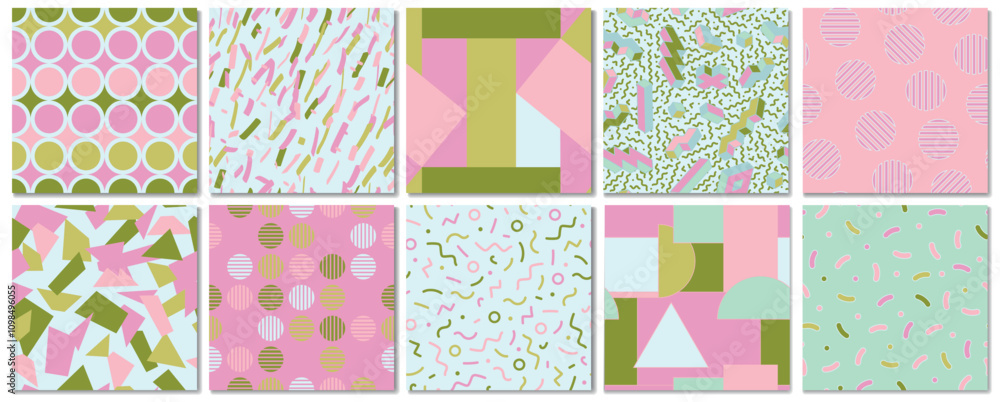 Aufkleber collection of trendy seamless colorful patterns with creative geometric shapes. vibrant abstract des