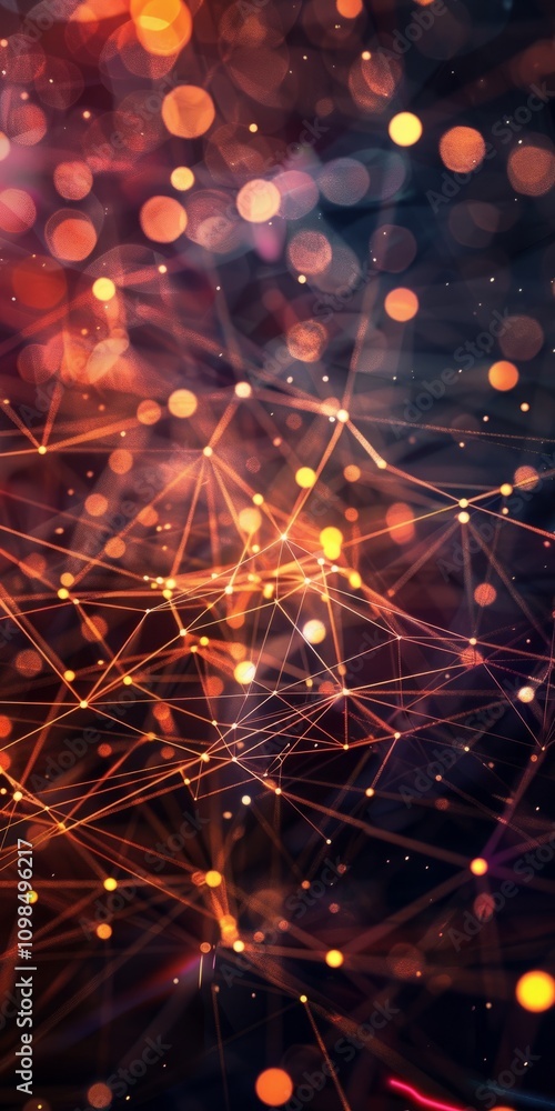 Aufkleber a vibrant abstract image featuring glowing lines and bokeh lights, evoking a futuristic digital netw