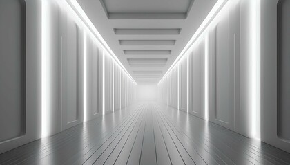 Obraz premium abstract illuminated empty white corridor interior design 3d rendering