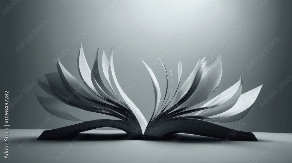 Poster an open book with dynamic, flowing pages.