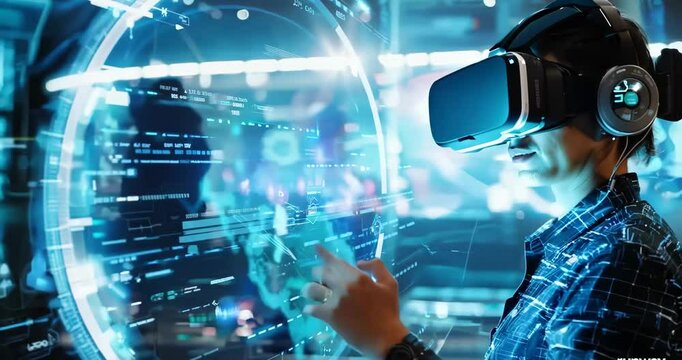 Cybernetic arena featuring augmented reality competitions, 4K Video
