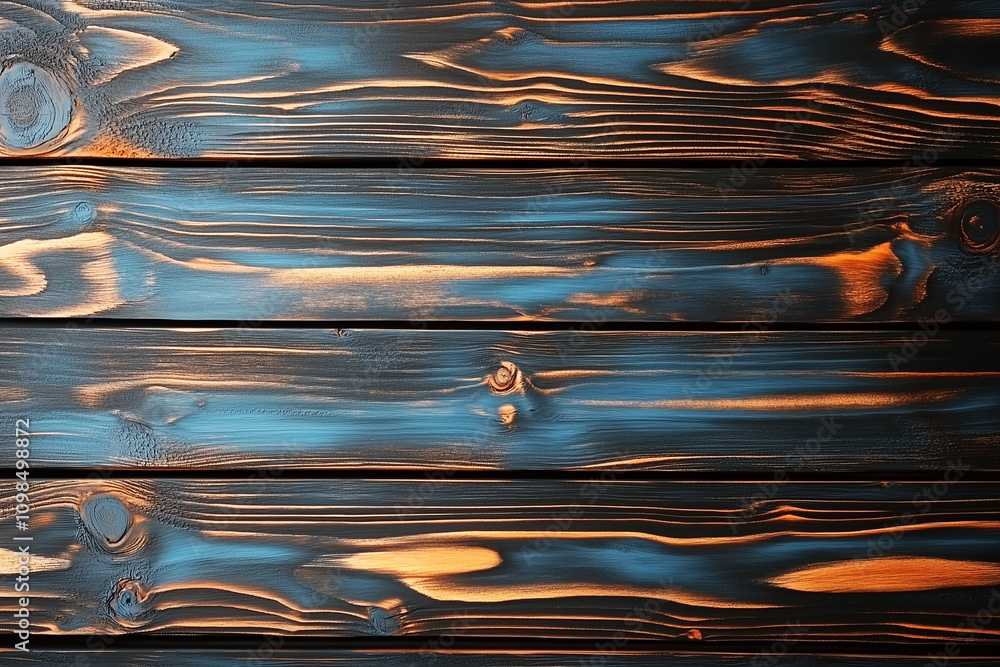 Poster dark wooden background with unique grain patterns highlighted by subtle blue tints, perfect for vari