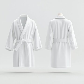 Symmetrical front and back view of a bathrobe, spotlighted with soft shadows, main keyword spotlight bathrobe mockup, concept detailed and striking