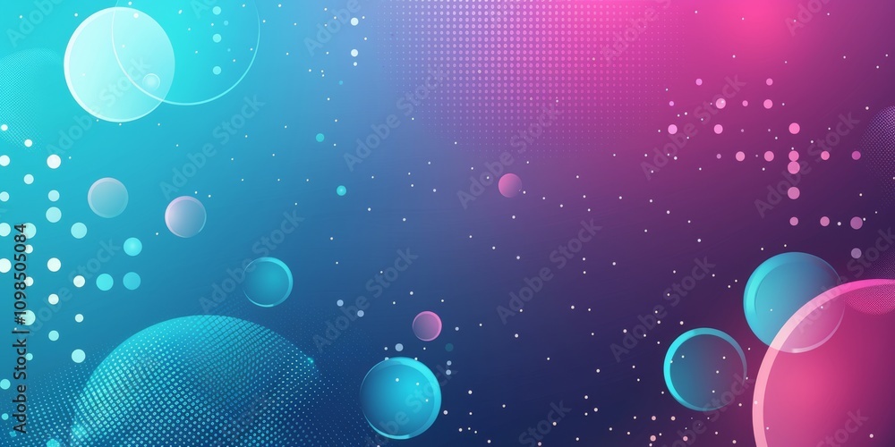 Poster vibrant abstract background featuring gradient circles and dotted patterns in blue and pink hues, pe